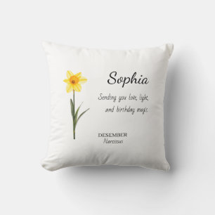 Coussin Narcisse de Décembre Anniversaire Personnalisé