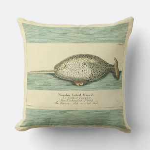 Coussin Narwhal Antique Baleine Aquarelle Art scientifique