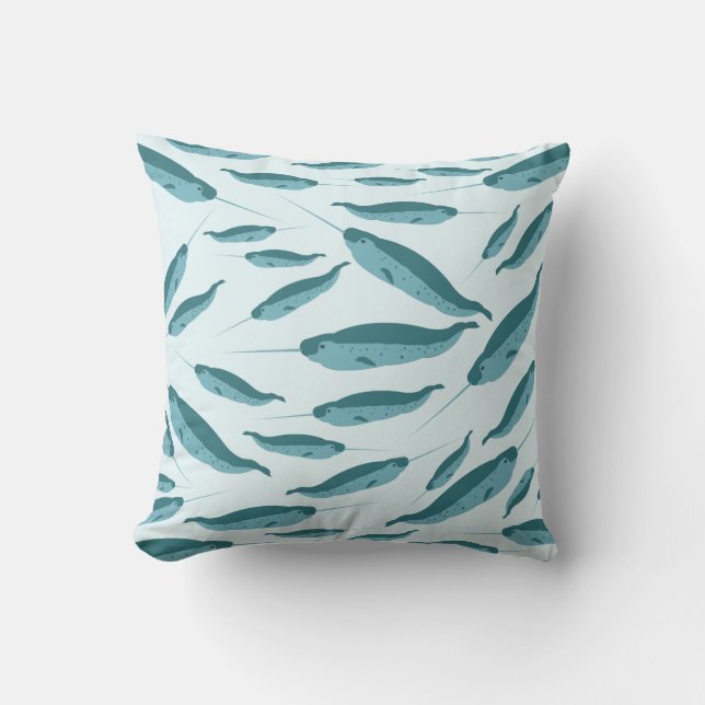 Coussin Narwhal dans le Motif de l'océan bleu (Recto)