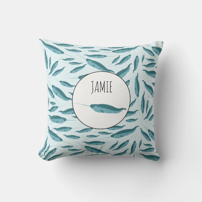 Coussin Narwhal dans le Motif de l'océan bleu (Recto)