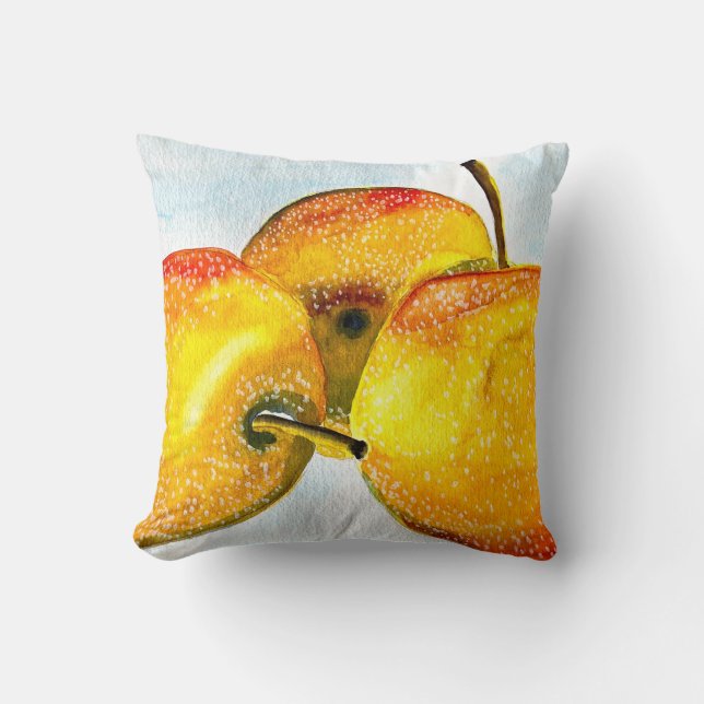 Coussin Nashi poires jaune aquarelle fruit (Recto)