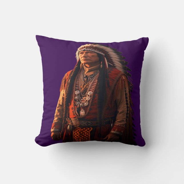 Coussin Native American Indian Chief In Full Dress on a  (Recto)