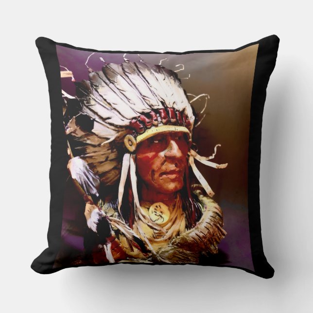 Coussin Native American "Kiowa Chief" art (Recto)