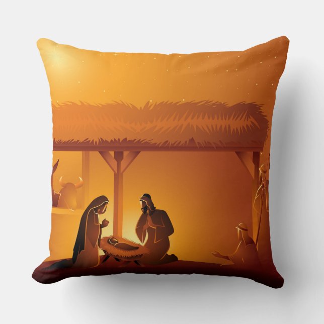 Coussin Nativité Bébé Jésus Marie Joseph Noël (Recto)