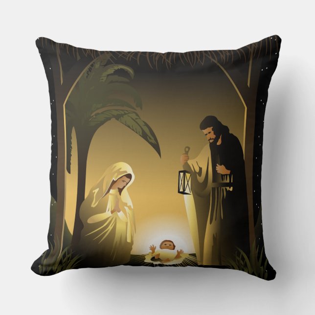Coussin Nativité de Noël Marie, Joseph et bébé Jésus (Recto)