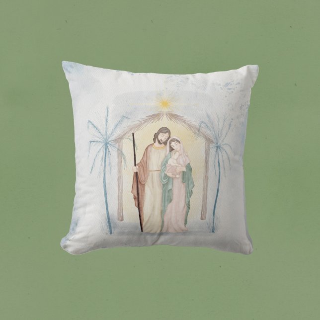 Coussin Nativité de Noël Palmiers Aquarelle (Créateur téléchargé)