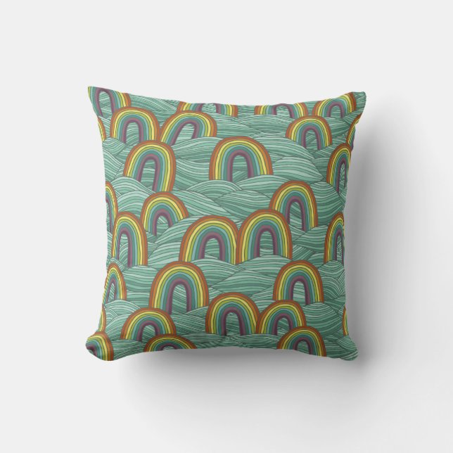 Coussin Nature arc-en-ciel : Composition Vintage dessinée  (Recto)