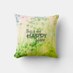 Coussin nature art avec texte vert mon endroit heureux