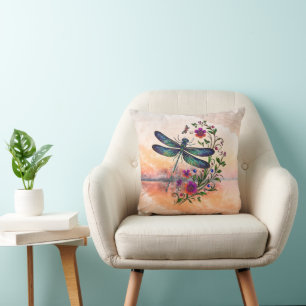 Coussin Nature Colorée Libellule Vibrante Art Floral