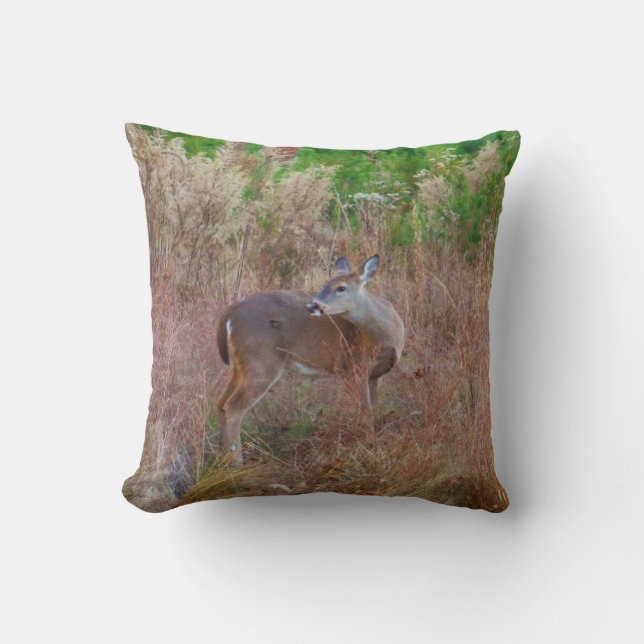 Coussin Nature Deer Doe Faune Photo Lac Arrowhead Ga. (Recto)