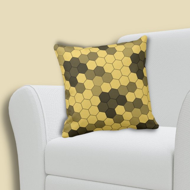 Coussin Nature inspirée Honeypeb Motif Jaune (Nature Inspired Honeycomb Pattern Yellow Throw Pillow, Living Room)
