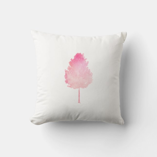 Coussin Nature moderne d'arbre d'aquarelle rose (Recto)