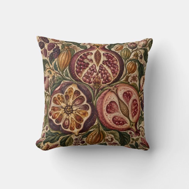 Coussin Nature morte botanique grenade de Bourgogne (Recto)