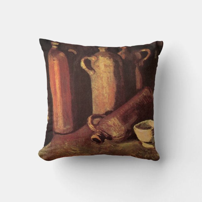 Coussin Nature morte de 4 bouteilles de pierre par Vincent (Recto)