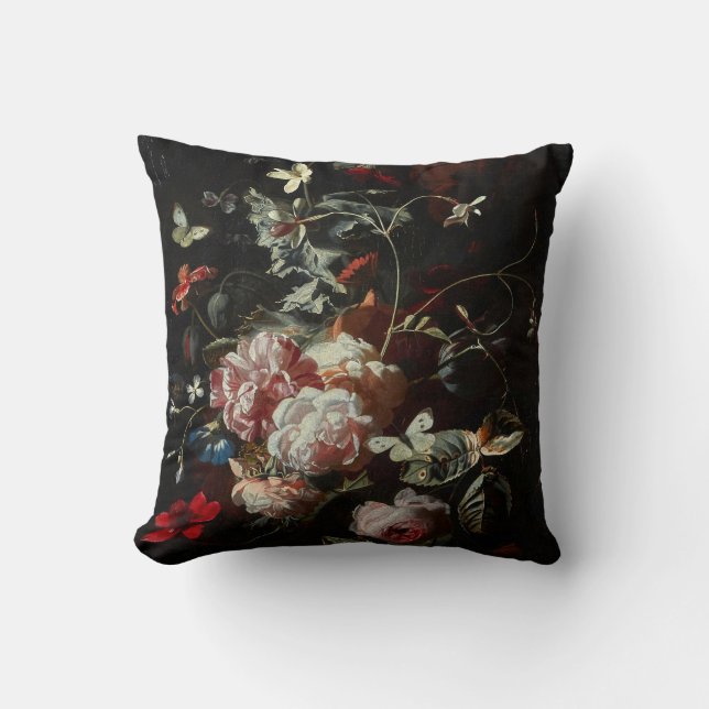 Coussin Nature morte de roses roses, coquelicots, jasmin (Recto)