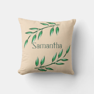 Coussin Nature Nursery Green Feuilles Nom du bébé