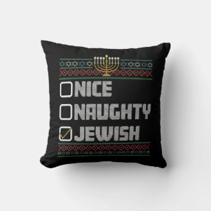 Coussin Naughty Nice Jewish Santa Ugly Christmas Hanukkah