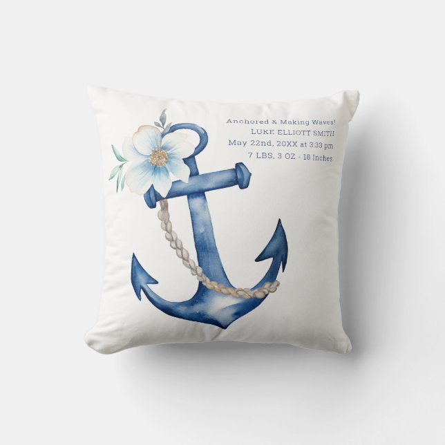 Coussin Nautical Baby Birth | Aquarelle bleue (Recto)