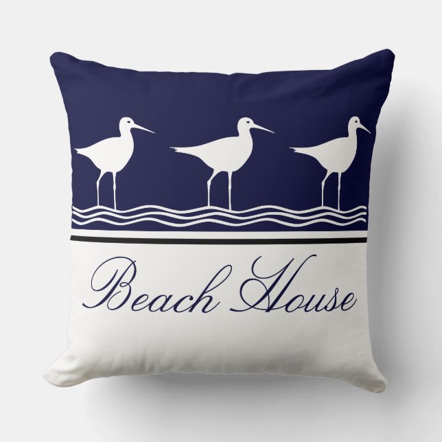 Coussin Nautical Beach house Marine bleu Sandpipers (Recto)