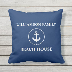 Coussin Nautical Beach House Nom de famille Ancre Marine B