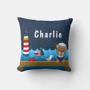 Coussin Nautical Boy Bear Rouge et Marine