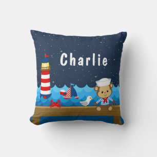 Coussin Nautical Boy Monkey Rouge et Marine