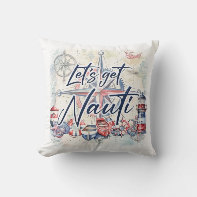 Coussin Nautical Coastal Beach thème Bateau Let's Get Naut (Recto)