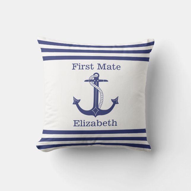 Coussin Nautical First Mate Blue Ancre Ajouter un nom (Recto)