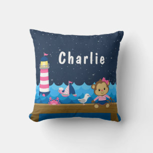 Coussin Nautical Girl Singe rose et Marine