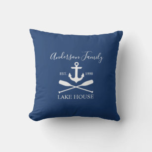 Coussin Nautical Lake House Ancre Oars Famille Marine Bleu