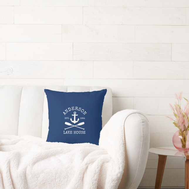 Coussin Nautical Lake House Famille Ancre Oars Marine Bleu (Canapé)