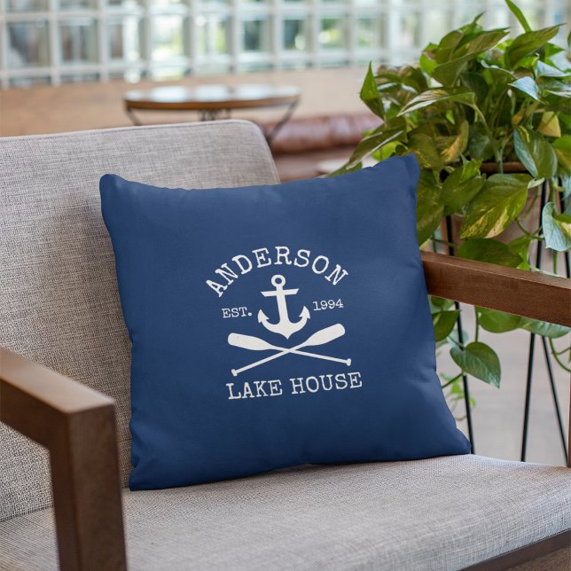 Coussin Nautical Lake House Famille Ancre Oars Marine Bleu (Customize to change text size or text style.)