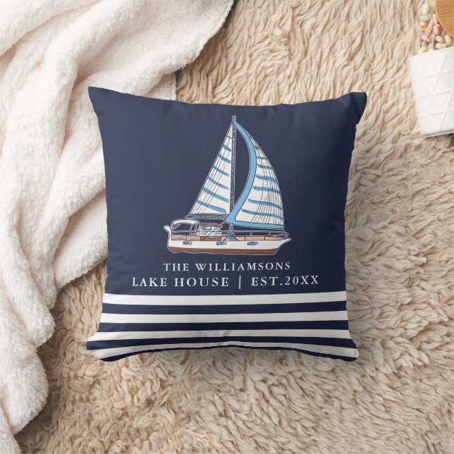 Coussin Nautical Lake House Voilier Bateau Custom Navy Blu (Couverture)