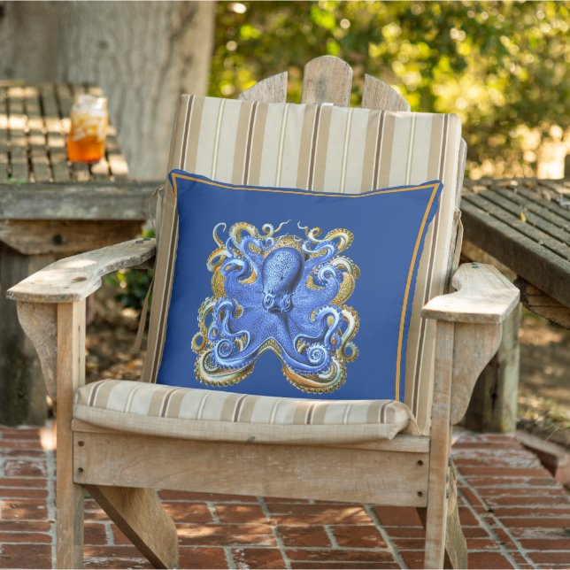 Coussin Nautical Marine Beach House Octopus Bleu Élégant (Chaise)