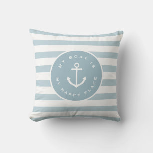 Coussin Nautical rayé mon bateau est mon heureux endroit j
