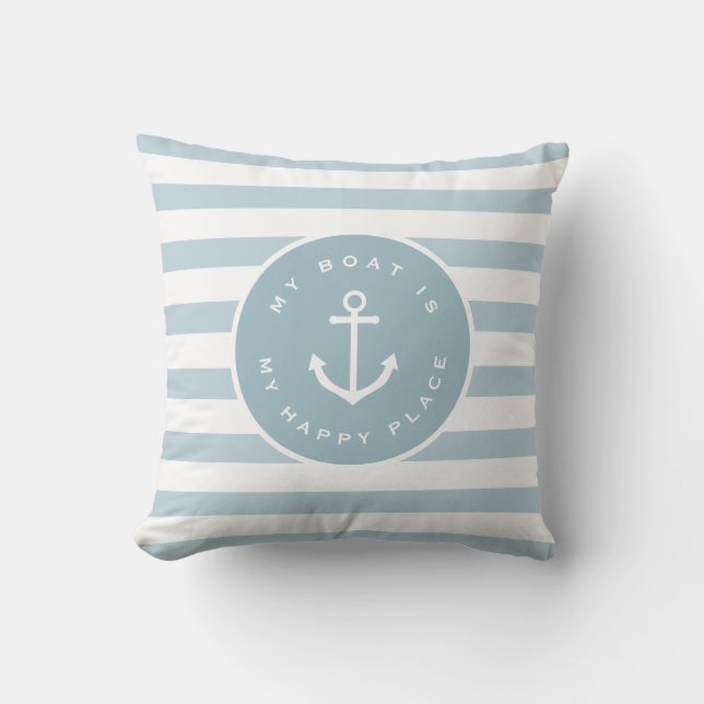 Coussin Nautical rayé mon bateau est mon heureux endroit j (Recto)