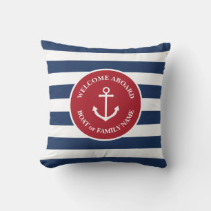 Coussin Nautical striped welcome aboard pillow
