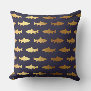 Coussin Nautical Yacht Club Blue Navy Golden Fish Shark