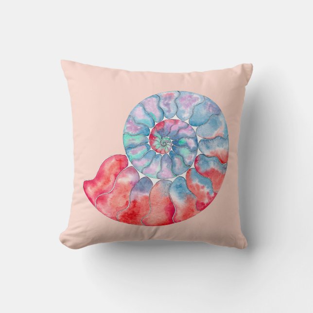 Coussin Nautilus gris rouge bleu sur la pêche légère (Recto)