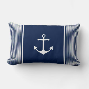 Coussin nautique à rayures bleu marine avec Ancre