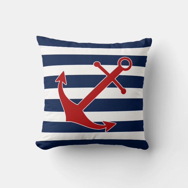 Coussin nautique, Ancre, Bleu et Blanc Maritime (Recto)