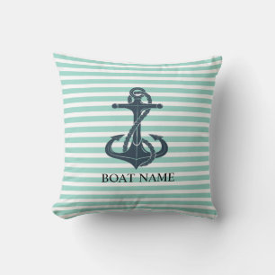 Coussin Nautique,Ancre,Rayes Vert Menthe