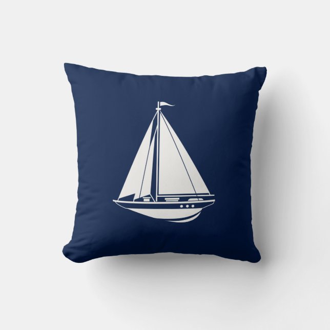 Coussin nautique, Bateau à voile, Bleu, Blanc, Mar (Recto)