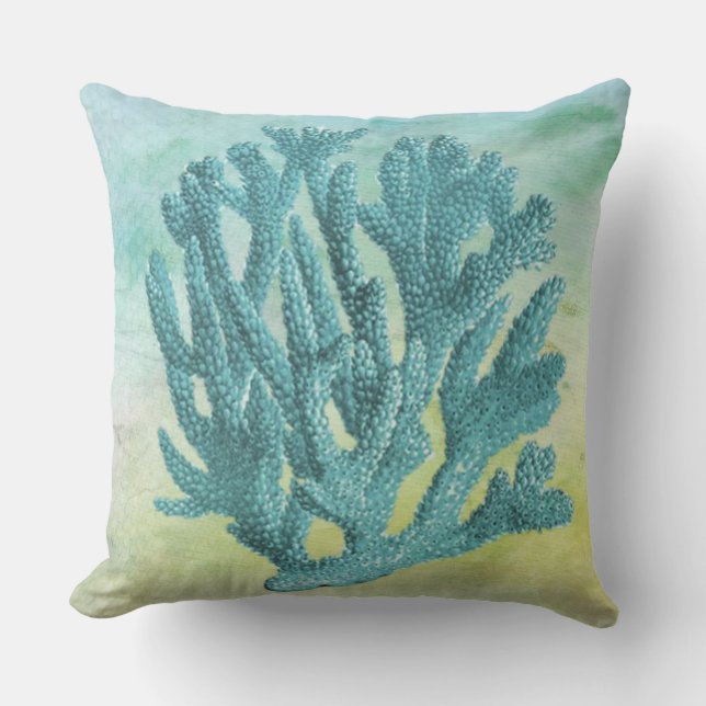 Coussin Nautique Beau et Élégant Corail Bleu Côté (Recto)