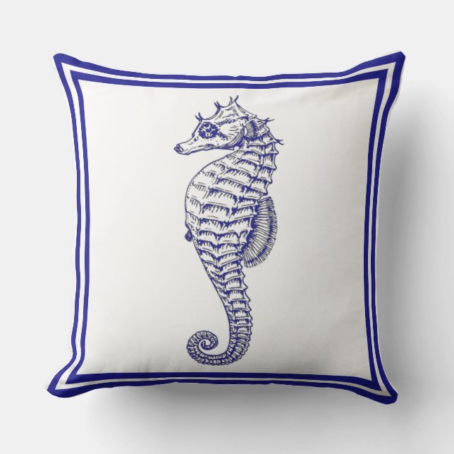 Coussin Nautique Beau Hippocampe bleu tendance (Recto)