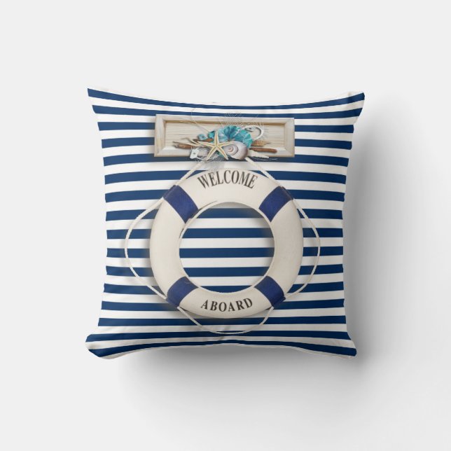 Coussin Nautique - "Bienvenue à bord" (1) (Recto)