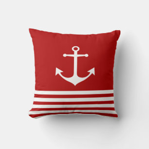 Coussin nautique, Blanc, Bandes rouges, Coussin An