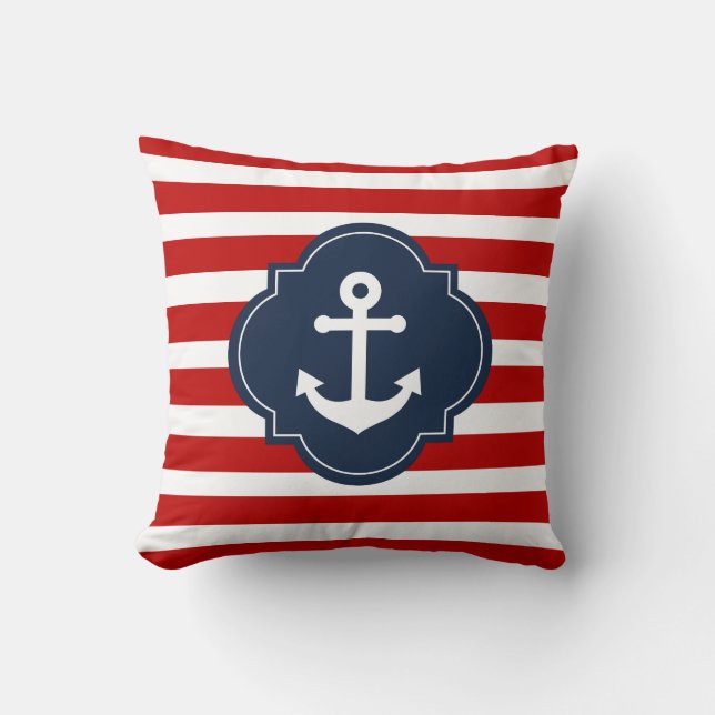 Coussin nautique blanc et bleu rouge d'Ancre (Recto)
