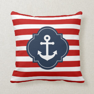 Coussin nautique blanc et bleu rouge d'Ancre