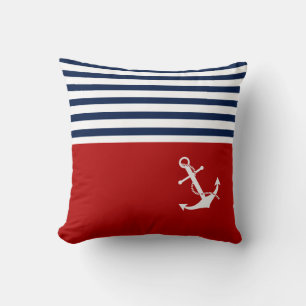 Coussin nautique, Bleu, Blanc, Bleu, Bandes rouges
